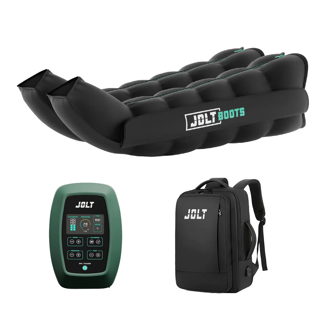 JOLT Boots pack complet : bottes de pressothérapie 6 chambres avec boîtier de contrôle, batterie et mallette de transport